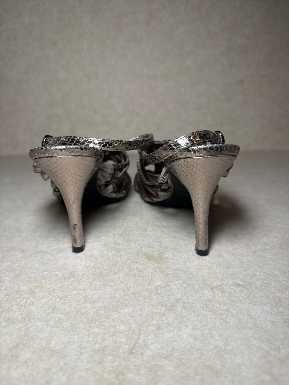 Nina Metallic Silver Snakeskin Strappy High Stiletto High Heels Size US 7M - Picture 5 of 7